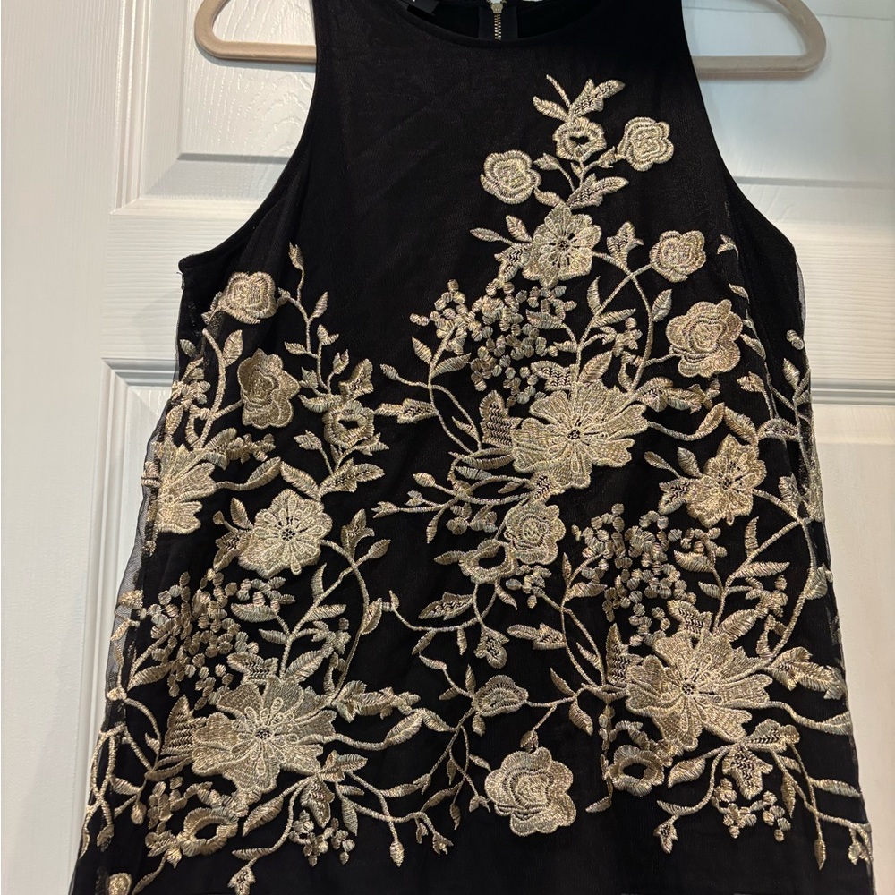 Alfani Black and Cream Floral Embroidered Top